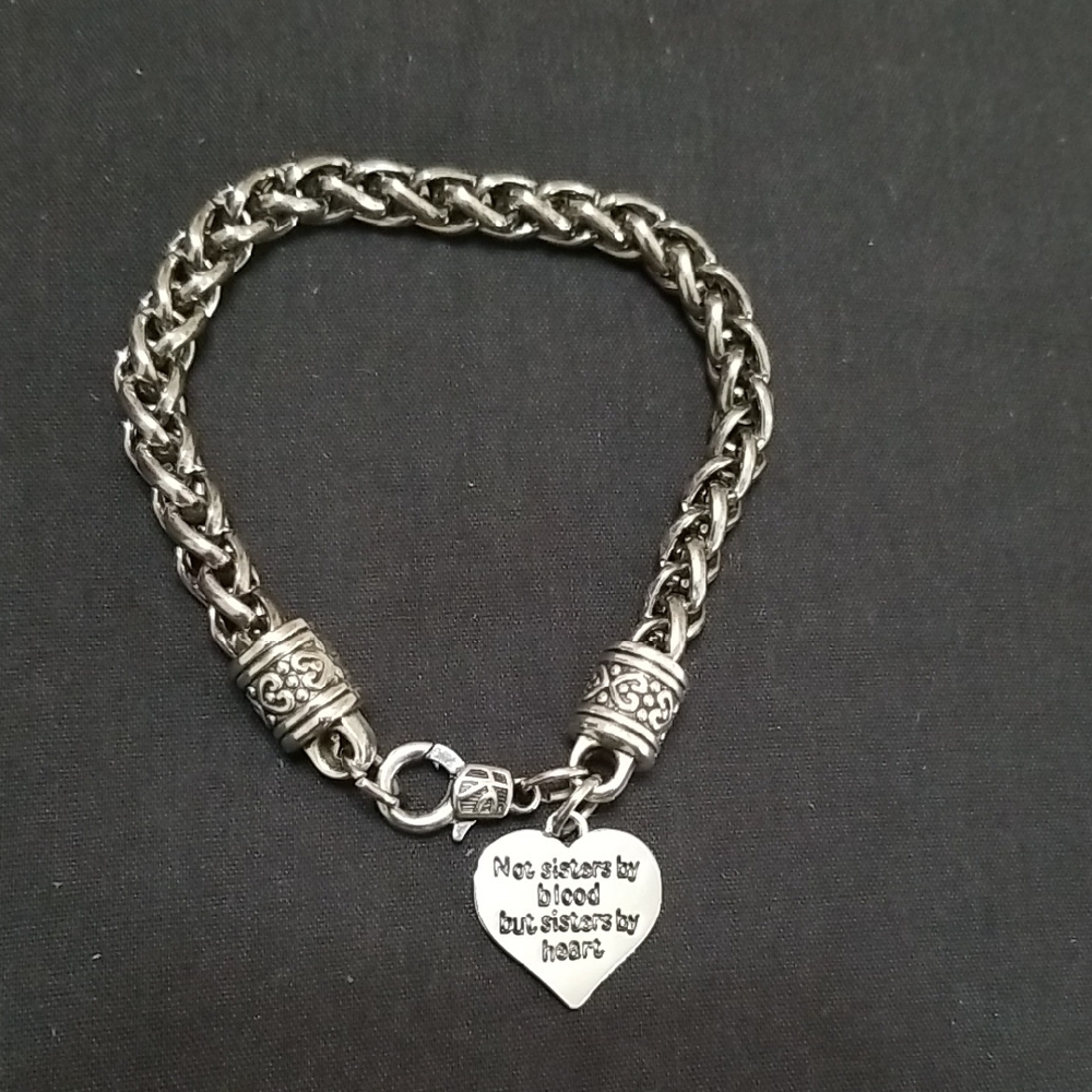 Silver Chain Bracelet with Sisters Heart Charm